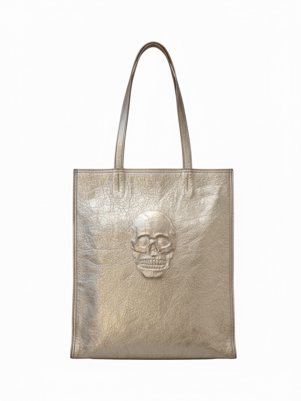 IOPELLE gold, skull-embossed leather tote bag from the Italian brand IOpelle